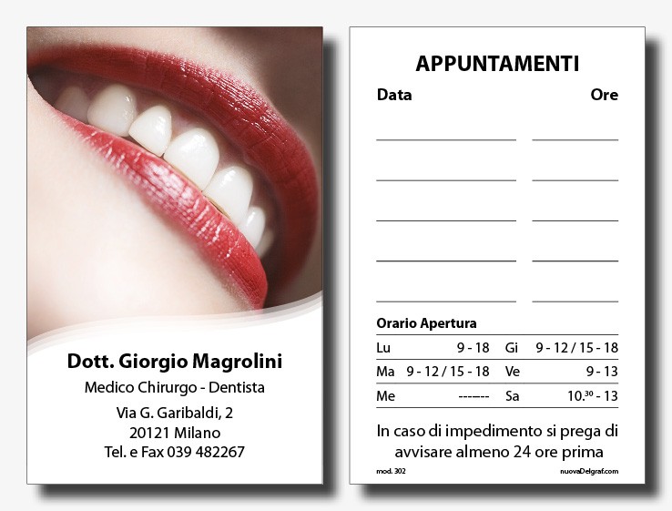 Stampa Biglietti Appuntamenti Dentisti Personalizzati Con Orario